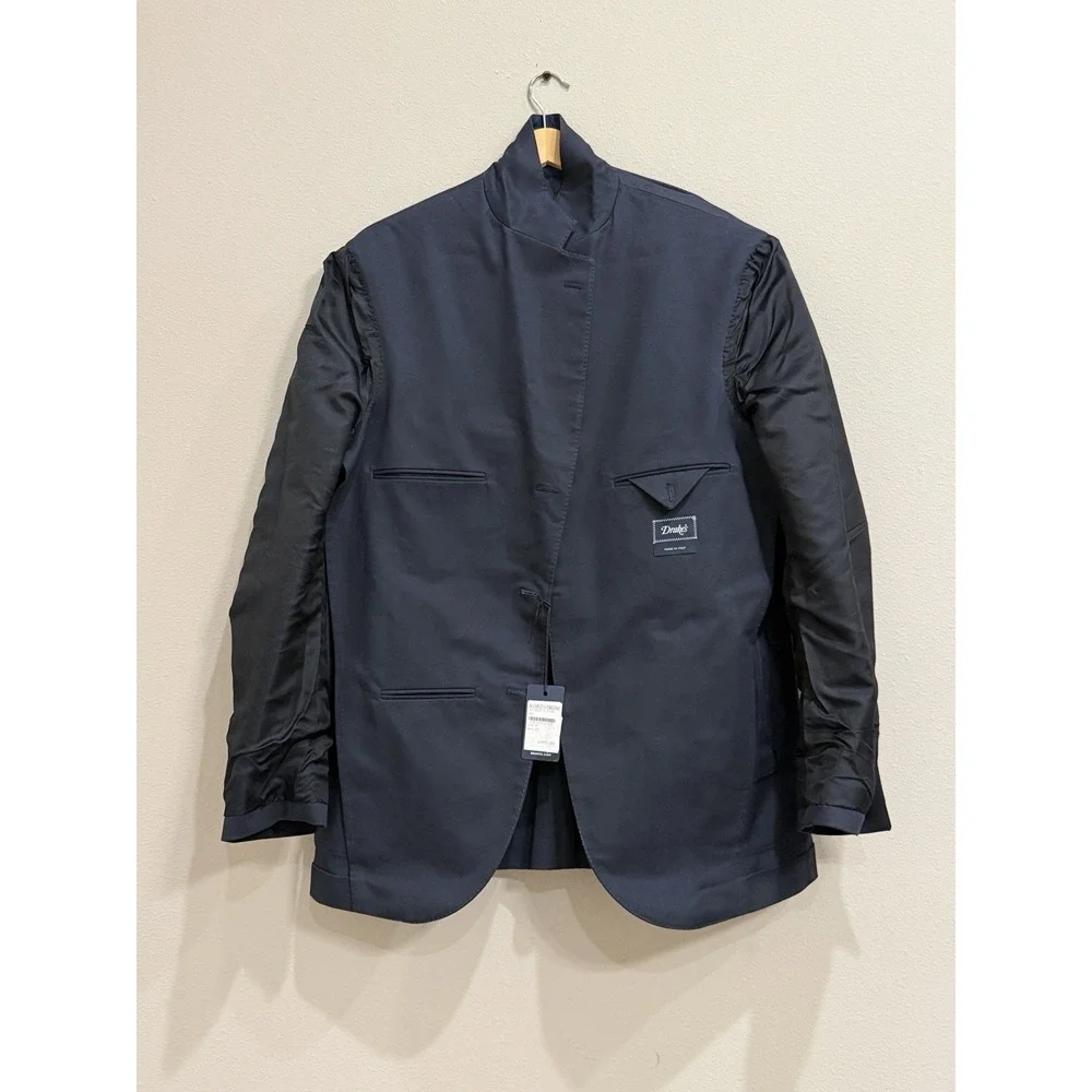 Drake's London Unstructured Cotton Drill Blazer Navy Blue Size 52 / US 42